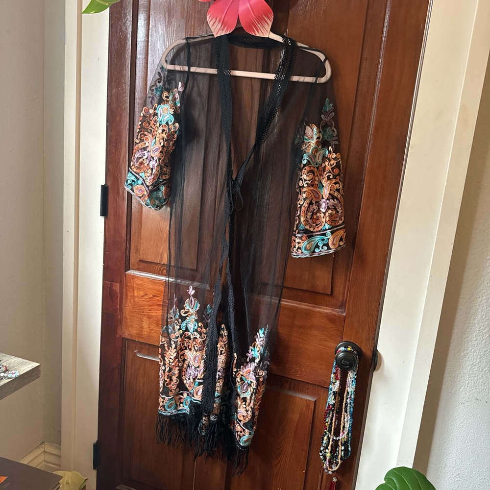 Black mesh and embroidered Stevie Nicks style robe